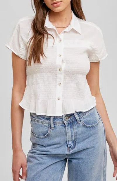 Wishlist Button Front Shirred Top In Ivory