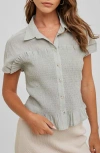 Wishlist Button Front Shirred Top In Sage