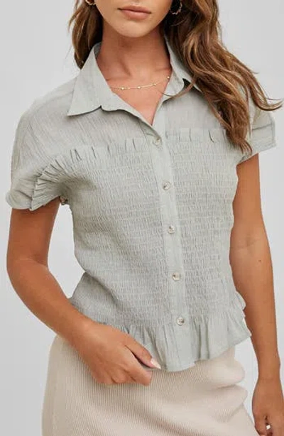 Wishlist Button Front Shirred Top In Sage