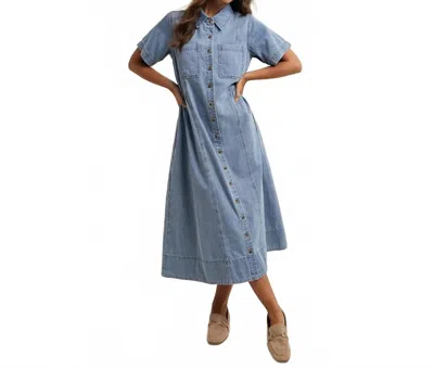 Wishlist Button Front Shirt Dress In Denim In Blue