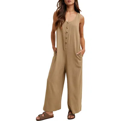 Wishlist Button Front Sleeveless Jumpsuit In Brown