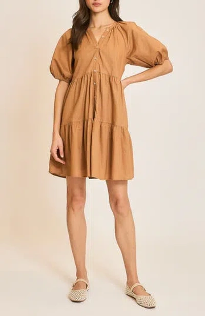 Wishlist Button Front Tiered Dress In Brown