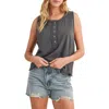 Wishlist Button Henley Tank Top In Charcoal