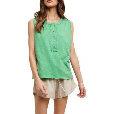 Wishlist Button Henley Tank Top In Green
