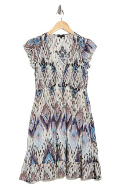 Wishlist Cap Sleeve Empire Waist Dress In Blue Print