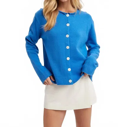 Wishlist Charlie Raw Edge Cardigan In Royal In Blue