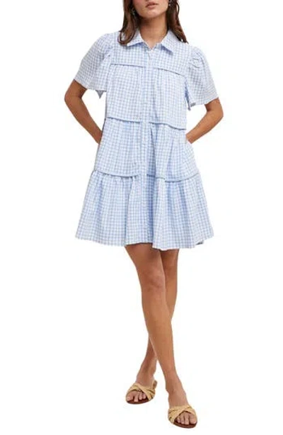 Wishlist Check Print Buttoned Babydoll Dress In Blue