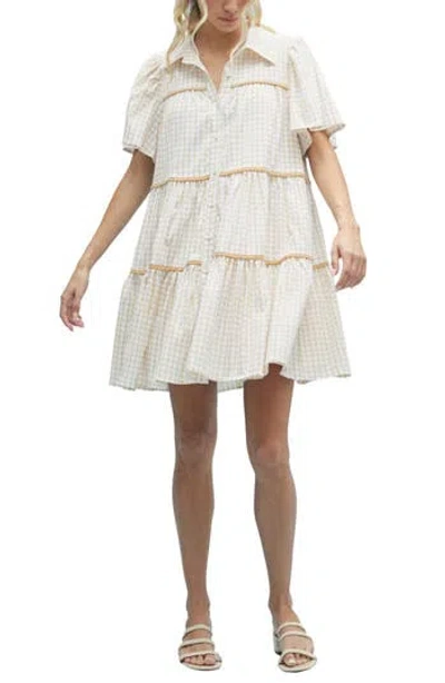 Wishlist Check Print Buttoned Babydoll Dress In White