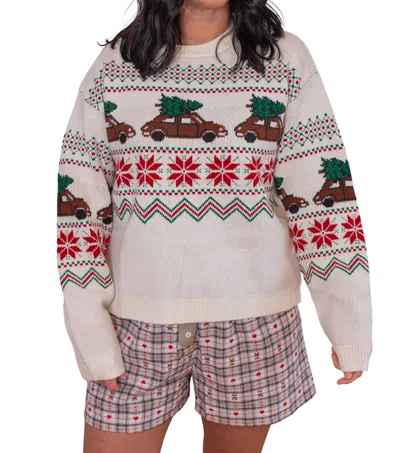 Wishlist Christmas Tree Car Fair Isle Sweater In Ivory Combo In Multi