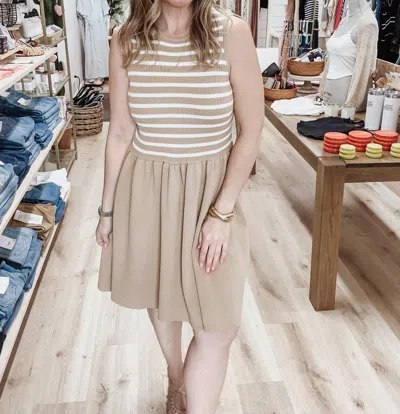 Wishlist Coastal Drift Striped Contrast Mini Sweater Dress In Taupe/white In Neutral