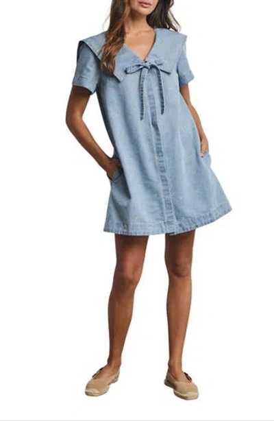Wishlist Collared Floral Denim Minidress In Blue
