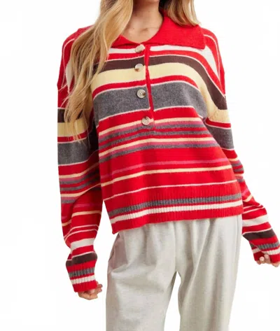 Wishlist Collared Stripe Sweater In Red