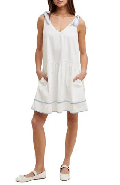 Wishlist Contrast Bow Tiered Cotton Babydoll Dress In White