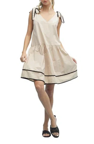 Wishlist Contrast Bow Tiered Cotton Babydoll Dress In White