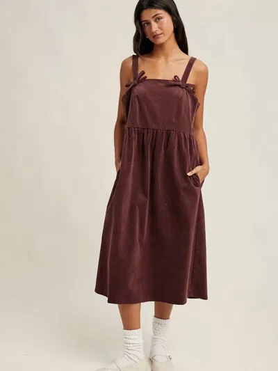 Wishlist Corduroy Coquette Midi Dress In Burgundy In Brown