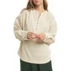 Wishlist Corduroy Notch Neck Long Sleeve Corduroy Top In Neutral