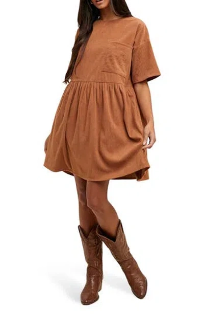 Wishlist Corduroy Shift Minidress In Brown