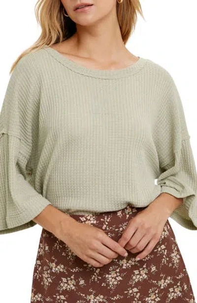 Wishlist Cotton Blend Waffle Knit Top In Olive