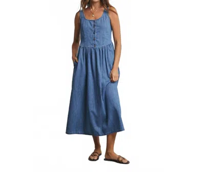 Wishlist Cotton Button Up Midi Dress In Dark Denim In Blue