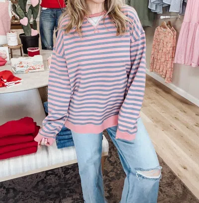 Wishlist Cotton Candy Striped Oversized Crew Neck Sweater In Rose/blue In Pink