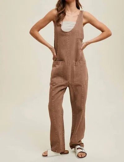 Wishlist Cotton Denim Overall In Mocha In Brown