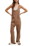 Wishlist Cotton Open Back Denim Overalls In Mocha In Brown
