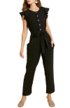 Wishlist Cotton Flutter Sleeve Jumpsuit In Black