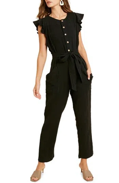 Wishlist Cotton Flutter Sleeve Jumpsuit In Black