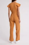 Wishlist Cotton Flutter Sleeve Jumpsuit In Ginger