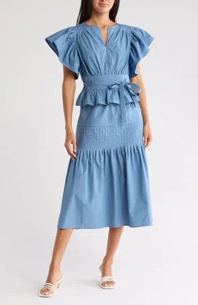 WISHLIST WISHLIST COTTON FLUTTER SLEEVE MIDI DRESS 
