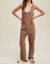 Wishlist Cotton Open Back Denim Overalls In Mocha In Brown