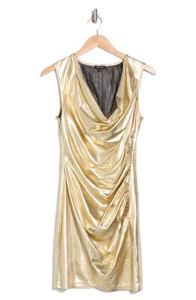 Wishlist Cowl Neck Sleeveless Metallic Dress In Gold