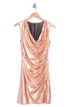 Wishlist Cowl Neck Sleeveless Metallic Dress In Rose Gold