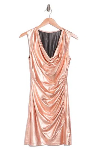 Wishlist Cowl Neck Sleeveless Metallic Dress In Rose Gold