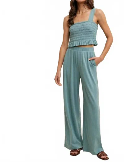 Wishlist Crinkle Knit Top And Pants Set In Dark Sage In Blue
