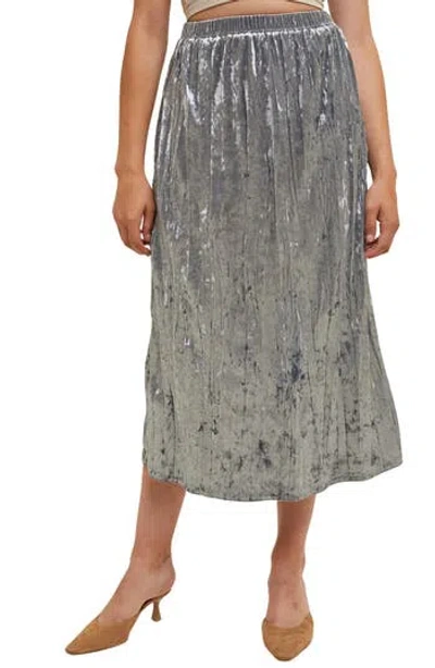 Wishlist Crinkle Velvet Midi Skirt In Gray