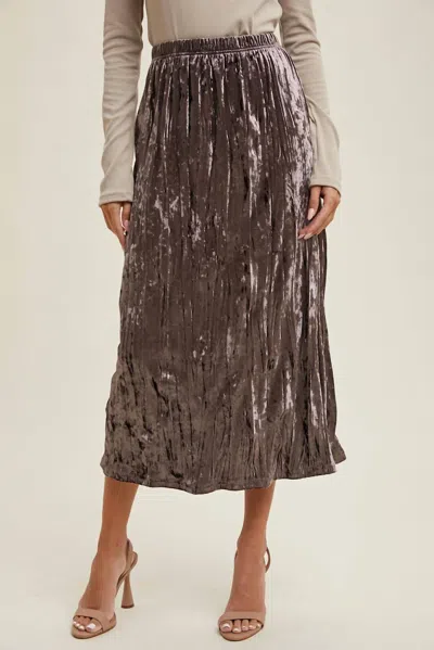 Wishlist Crinkled Velvet Midi Skirt In Midnight In Brown