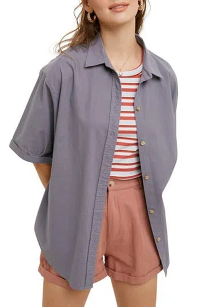 Wishlist Cuffed Sleeve Cotton Button Up Shirt In Gray