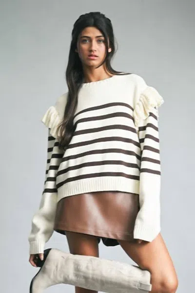 Wishlist Cutest Detail Ruffle Sweater In Cream/cocoa - Hoc Spring In Multi