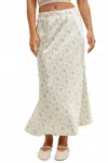 Wishlist Dainty Floral Satin Midi Skirt In Ecru In White