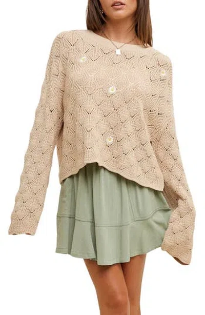Wishlist Daisy Embroidered Open Stitch Sweater