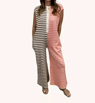 Wishlist Daisy Striped Jumpsuit In Mocha/peach In Multi