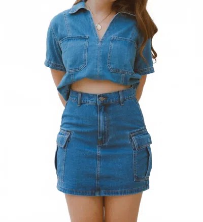 Wishlist Darlin Cargo Mini Denim Skirt In Blue