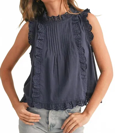 Wishlist Darling Eyelet Ruffle Top In Navy In Blue