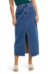 Wishlist For Days Denim Midi Skirt In Dark Wash In Blue