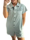 Wishlist Distressed Denim Romper In Light Wash In Blue