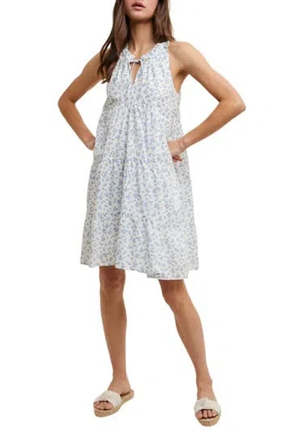 Wishlist Ditsy Floral Sleeveless Cotton Babydoll Dress In White