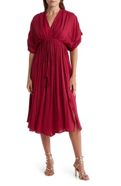 Wishlist Dolman Sleeve Tie Waist Midi Dress In Burgundy