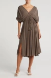 Wishlist Dolman Sleeve Tie Waist Midi Dress In Olive