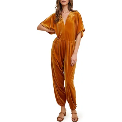 Wishlist Dolman Sleeve Velour Jumpsuit In Gold